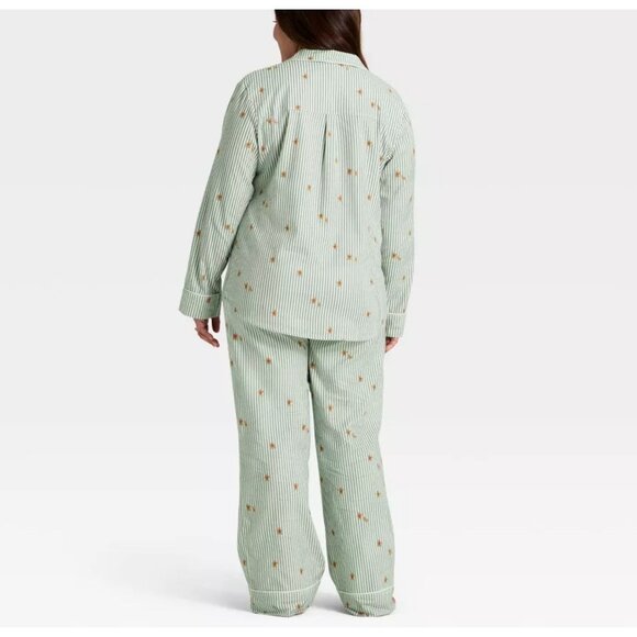 Target Women's Gingerbread Striped Flannel Long Sleeve Shirt Pants PJ Set - Picture 2 of 12